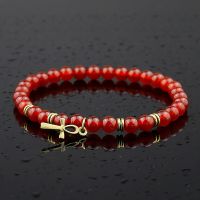 กำไลข้อมือหินธรรมชาติสำหรับผู้ชายสร้อยข้อมือลูกปัดเคลือบสีดำ Howlite หินโอนิกซ์สีแดงตะกอนสีฟ้าสร้อยข้อมือแบบถักผู้หญิง