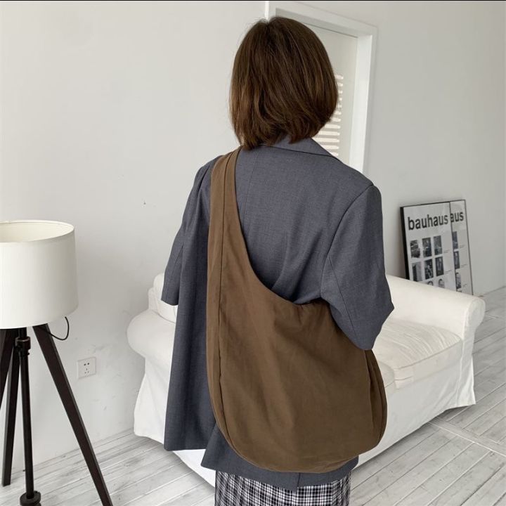 Canvas Sling Bag Tote Bag Tsuno Bag Vintage Large-Capacity Women'S Simple  Solid Color Shopping Bag | Lazada