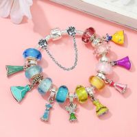Cute Enamel Disney Princess Dress Charms Bracelet Women Colorful Glass Beads for Jewelry Making Girl Cartoon Skirt Pendants Gift