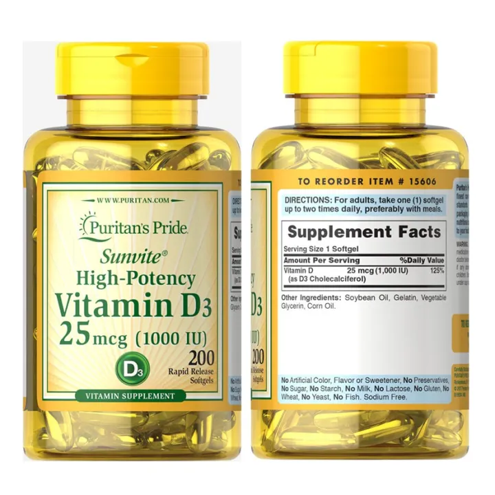 Puritans Pride Vitamin D3 1000 Iu 200 Softgels Th