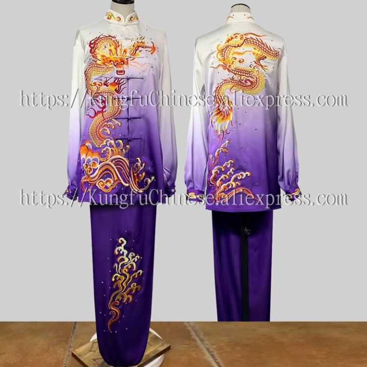 ชุดเครื่องแบบกังฟูวูซูสำหรับผู้ชายผู้หญิงเด็กผู้ชายเด็กผู้หญิงชุดจีดราก้อนปักลายชุดกังฟู