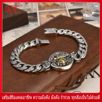 RY-สร้อยข้อมือเงิน s925 แฟชั่นส่วนบุคคล สร้อยข้อมือสิงโตครอบงำ สร้อยข้อมือผู้ชายสไตล์เรโทรกว้าง 10 มม. สร้อยข้อมือพังก์ฮิปฮอป