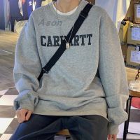 Carhartt Carhartt คอกลมเสื้อสวมหัวทรงหลวมของผู้ชายเสื้อกันหนาวกำมะหยี่จดหมายย้อนยุครวมเทรนด์แบบเรียบง่าย