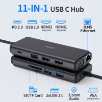 SSK SC211 อะแดปเตอร์ฮับ USB C HDMI 4K 60Hz พร้อมสาย HDMI VGA RJ45 อีเธอร์เน็ต 100W PD 3 USB 2 ชิ้น สําหรับ MacBooK HUB