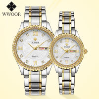 WWOOR  Couple Watch Luxury Brand Fashion Diamond Stainless Steel Men and Women Quartz Pair Lovers Watch Gift Relogios Casais