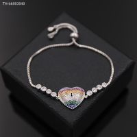 ₪ fashion jewelry copper mosaic full stone box chain can adjust size hollow lock rainbow heart 3D bracelet