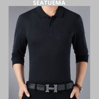 SEATUEMA เสื้อยืดแขนยาวผู้ชาย,เสื้อผ้าเสื้อเชิ้ตวัยกลางคนคอปกเสื้อโปโลฤดูใบไม้ผลิและฤดูร้อน