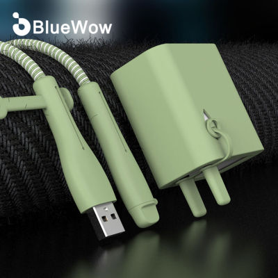 BlueWow ที่ครอบสายชาร์จโทรศัพท์ตัวป้องกันสายหูฟังซิลิโคนป้องกันการแตกหักที่ม้วนสายชาร์จ