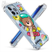 For iPhone 14 Plus 13 Pro Max 12 Mini Transparent Lucky Bear Shockproof TPU Back Clear Cover jelly Case Cases