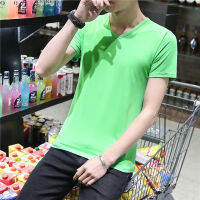 T-SHIRT เสื้อยืด คอวี แขนสั้น สีพื้น ผ้าCotton100% (สีเขียวอ่อน)