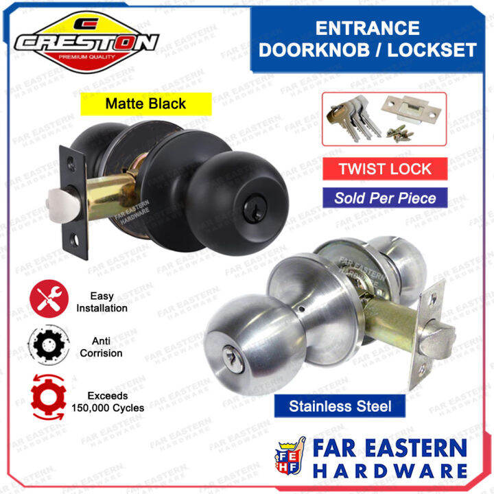CRESTON Entrance Doorknob Lockset Door Knob Twist Lock Matte Black