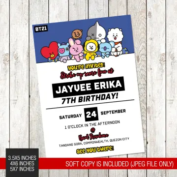 BTS Invitation for BTS Birthday Party Invite for BT21 Party -   Birthday  invitation card template, Birthday card template, Birthday invitations