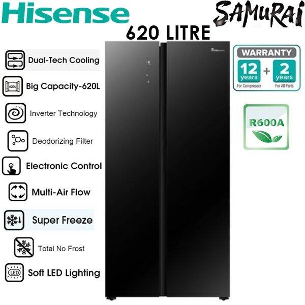 HISENSE SIDE BY SIDE INVERTER 620L RS688N4ABU (BLACK) /RS688N4AWU