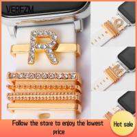 ร้าน VERFZM สำหรับสายข้อมูลไอวอชแบบหนังเสน่ห์สมาร์ทวอท์ชซิลิโคนกันน้ำระลอกสำหรับนาฬิกาสายรัดข้อมือนาฬิกา Apple ตกแต่งแหวนโลหะ