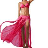 FN946N Sexy Women Bikini Cover Up Solid Color Stretchy Net Yarn Semi-Sheer Slit Tassels Cover Up Skirt for Vacation Beach Swim