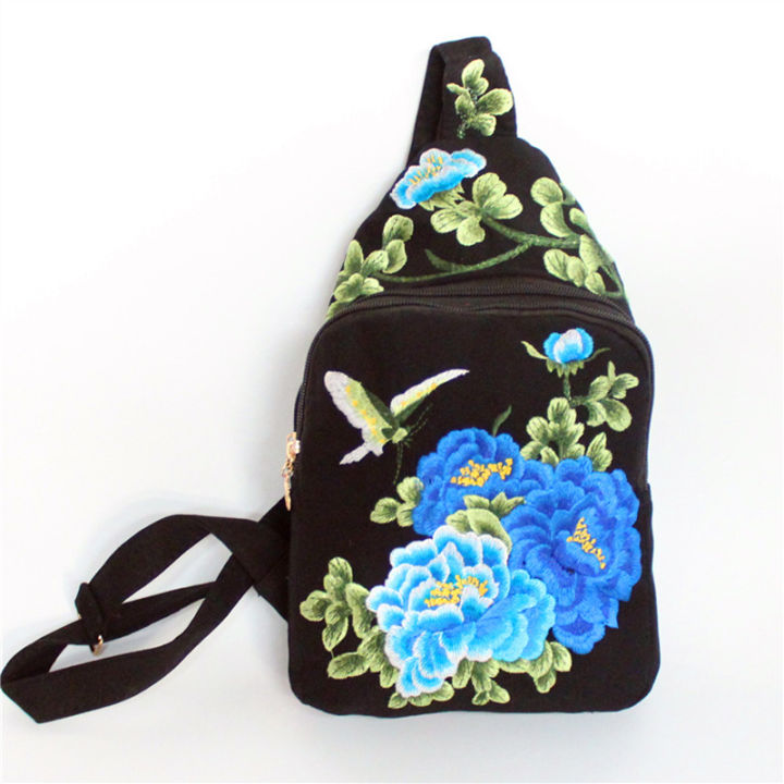 ผู้หญิงหน้าอกกระเป๋าสไตล์จีนชาติพันธุ์มือเย็บปักถักร้อยดอกไม้สวยลำลองผ้าใบเดินทางกระเป๋าสะพาย-c-rossbody-ที่มีคุณภาพสูง