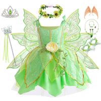 Tinker Bell Fairy ชุดเด็กผู้หญิงแฟนตาซี Forest Elf คอสเพลย์เครื่องแต่งกายเด็กสีเขียว Leaf Glitter ชุดเด็กฮาโลวีนชุด 2-10T