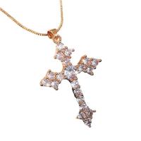 Jesus Zircon-Cross จี้สร้อยคอสีทองประดับโซ่ไม้กางเขน-จี้กับ Zircon ผู้ชายผู้หญิงของขวัญคริสต์มาส