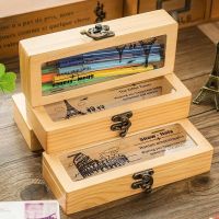 【living stationery】กรณีดินสอ WoodenBox Forrganizer กรณีดินสอผู้ถือเครื่องเขียน SchoolBoxes สก์ท็อปกรณีดินสอ