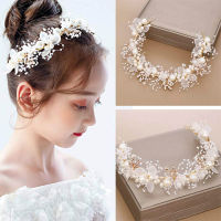 New Bridal Flower Faux Pearl Crystal Hand-woven Golden Leaves Wedding Headband Hair Band Childrens Hair Accessories