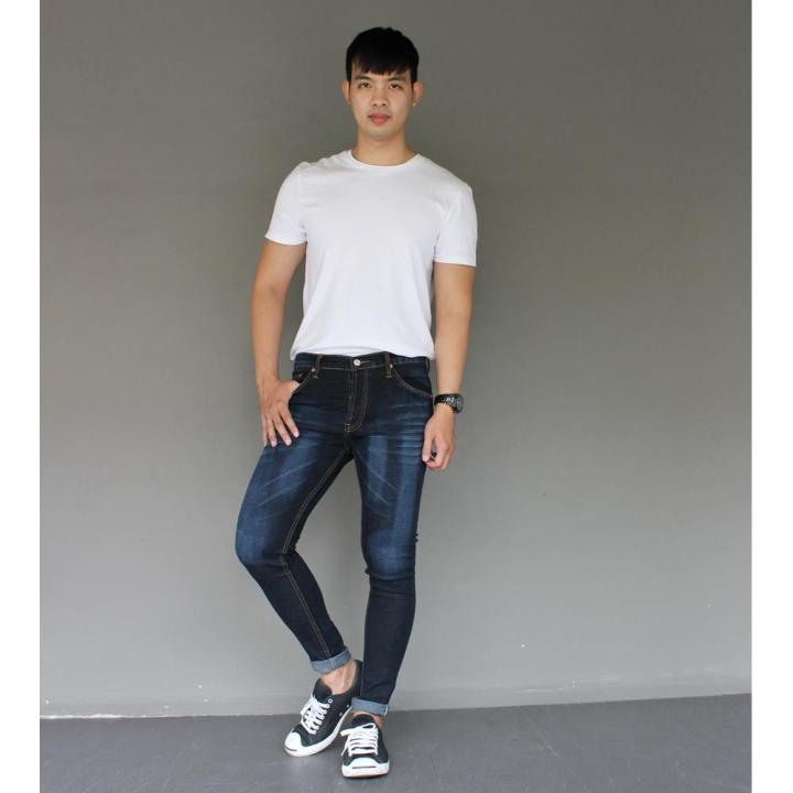 golden-zebra-jeans-กางเกงยีนส์ชายขาเดฟสีมิดไนท์บลู-ผ้ายืดฟอกลายหนวด