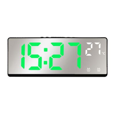Voice Control Mirror Alarm Clock Digital Temperature Dual Alarm Snooze Desktop Table Clock Night Mode 12/24H