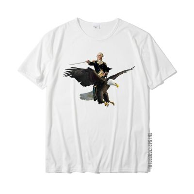 George Washington Riding A Bald Eagle - Patriotic T-Shirt High Quality Printing T Shirts Cotton Mens T Shirt Printing