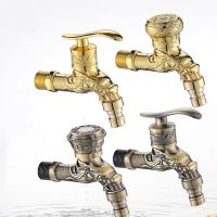 Wall Mount Bibcock Antique Dragon Carved Brass Retro Small Tap Decorative Outdoor Garden Faucet Washing Machine Mop WC Taps