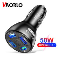 VAORLO ที่ชาร์จในรถยนต์50W QC3.0,อะแดปเตอร์ชาร์จเร็ว USB 4พอร์ตสำหรับชาร์จรถยนต์