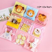 【DT】 hot  100 Pcs 10x10+3cm Lovely Cartoon Animal Printed Plastic Self-adhesive Bags Cookie Biscuits Snack Package