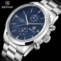 2023ใหม่ Benyar กีฬานาฬิกาควอตซ์ Luxury100M กันน้ำ Chronograph แฟชั่นหนังทหารนาฬิกา Relojes Hombre