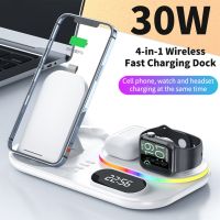 ZZOOI 3 in 1 Digital Display Magnetic Wireless Charger Stand RGB 30W Fast Charging Dock Station for iPhone 13 Pro iWatch 7E AirPods 3