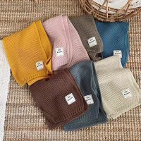 ▽☌❡  Solid Color Kids Knitted Scarf Autumn Winter Warm Boy Girl Scarves Korean INS Children Cross Neckerchief