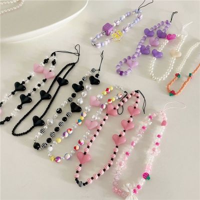 A2k Trendy Mobile Phone Chain Charm Phone Chains For Women Heart Beaded Cellphone Straps Telephone Lanyard Charms Keychain