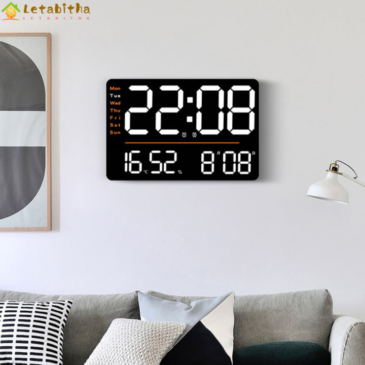 นาฬิกาติดผนัง-led-ดิจิตอล12-24h-ปรับความสว่างได้นาฬิกาที่เตือนภัยบนโต๊ะจอแสดงอุณหภูมิความชื้น