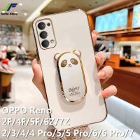 JieFie เคสโทรศัพท์หมีการ์ตูนน่ารักสำหรับ OPPO Reno 2F / 4F / 5F / 6Z / 7Z / 8Z / 8T / 2 / 3 / 4 / 4 Pro / 5 / 5 Pro / 6 / 6 Pro / 7 / 7 Pro / 8 / 8 Pro / 9 / 9 Pro เคสโทรศัพท์ซิลิโคนอ่อนนุ่มชุบโครเมี่ยมพร้อมขาตั้งพับได้