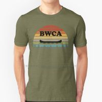 Vintage Bwca Canoe &amp; Trees Design T Shirt 100% Pure Cotton Bwca Minnesota Vintage Canoe Grand Wilderness Camping Canoeing Moose