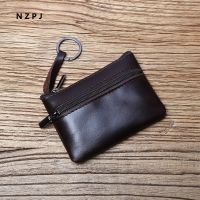 Genuine Leather Mini Coin Purse for MenTop Layer Cowhide Wallet Women Zipper Vintage Card Bag Short Lady Wallet Key Case NZPJ