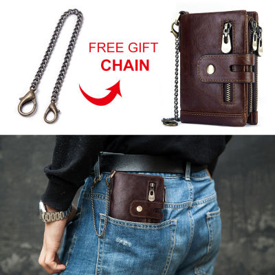 Hot ของแท้หนังผู้ชายกระเป๋าสตางค์ RFID Luxury Desig Bifold กระเป๋าสตางค์สั้นชาย Hasp Vintage กระเป๋าเหรียญกระเป๋า Multi-Functional Card Pocket