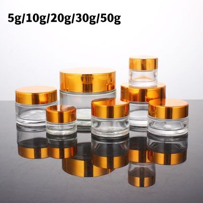 5g-50g Container Storage Makeup Travel Glass Bottle Silver Gold Lid Clear Glass Pots Cream
