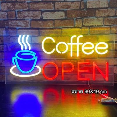 ป้ายไฟcoffeeopen  ป้ายไฟวิ่ง ป้ายไฟ coffee open พื้นหลังสีใส   ไฟประดับตกแต่งหน้าร้าน  ป้ายไฟขนาด 60x30cm