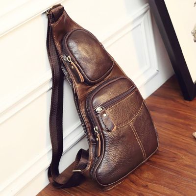 Multi-Pockets Genuine Shoulder Bag Body Real Backpack Male Sling Cross Quality Cowhide Casual Leather Men Chest Rucksack High