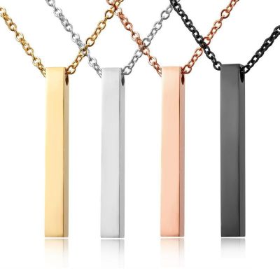 Gold Cube Pendant Jewelry Titanium Steel Necklace For Men Womens Silver Necklace Mens Titanium Steel Necklace Gold Vertical Bar Necklace