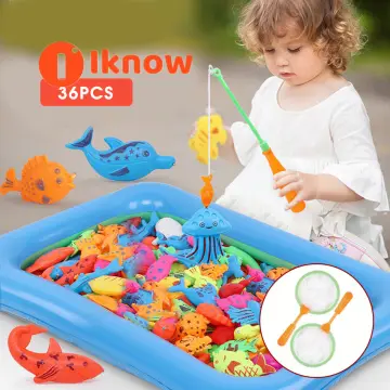 Kids Fishing Bath Toys Game - Magnetic Floating Toy Magnet Pole Rod Net,  Plastic Floating Fish - Toddler Education Teaching and Learning Colors  Ocean Sea Animal…
