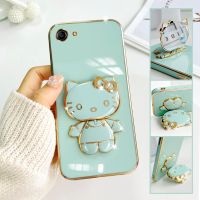 For Oppo A83 Mobile Phone Case Fashion Temperament Plating TPU Advanced Rotary Stand Makeup Mirror Hello Kitty Folding Mirror Stand Net Red New Couple Gift Soft Touch Anti slip Anti fall Protective Case