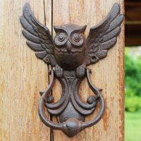 JD American Style Iron Knocker Crafts Vintage Owl Door Knocking Antique Door Handle Garden Home Wall Decoration Door Hardware Locks