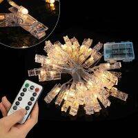 6M LED Light String 40 Clothespin Photo Holder Remote Control 8 Modes USB Battery Powered Fairy Garland for Photo Shows Birthday