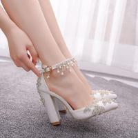 Crystal Queen Wedding Shoes Bride Pumps Christmas Day Evening Party Luxury Square High Heels Woman Sandals