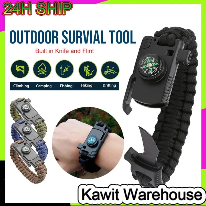 Outdoor Camping Bracelet With Knife Compass Whistle Flint Fire Starter Paracord Bracelet 2.8m