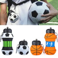 550ml Football Soccer Silicone Water Bottle with Straw Foldable Collapsible Travel non-toxic Bottles Innovating Camping